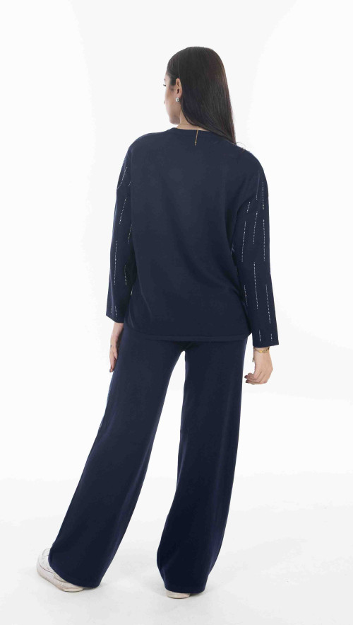 Σετ πλεκτο σε μπλε χρωμα με strass