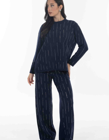 Σετ πλεκτο σε μπλε χρωμα με strass