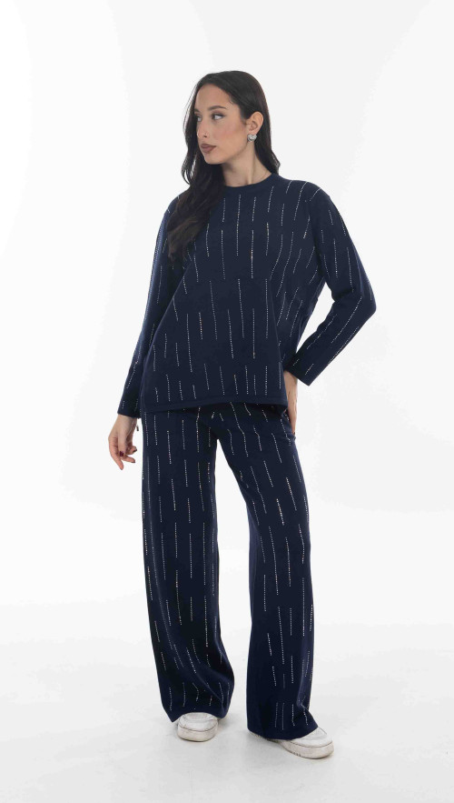 Σετ πλεκτο σε μπλε χρωμα με strass