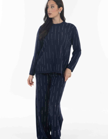 Σετ πλεκτο σε μπλε χρωμα με strass