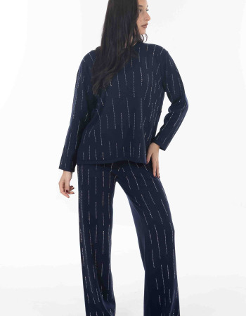 Σετ πλεκτο σε μπλε χρωμα με strass