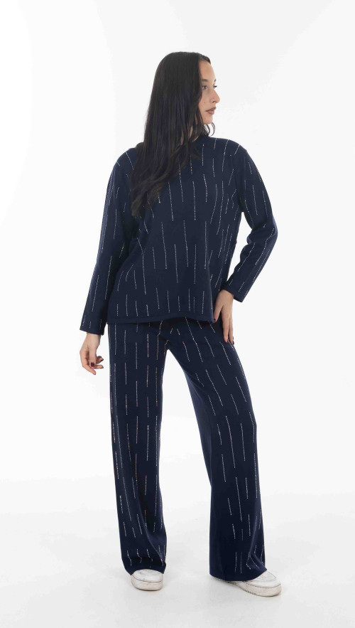 Σετ πλεκτο σε μπλε χρωμα με strass