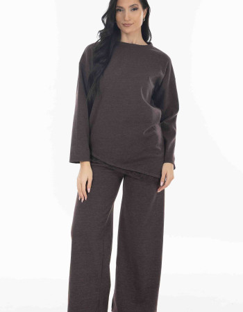 Σετ πλεκτο σε κα΄φε χρώμα με δαντέλα