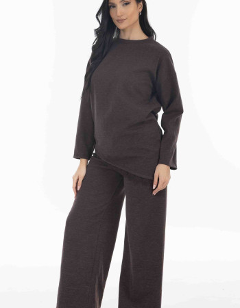 Σετ πλεκτο σε κα΄φε χρώμα με δαντέλα