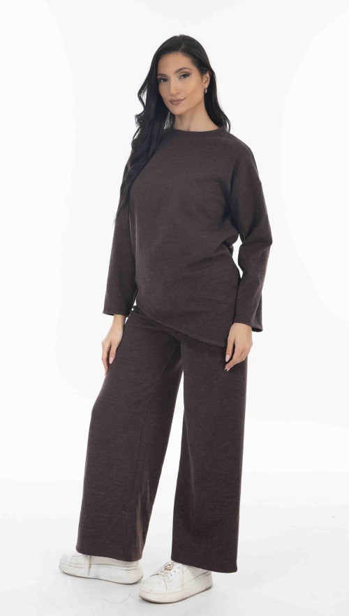 Σετ πλεκτο σε κα΄φε χρώμα με δαντέλα