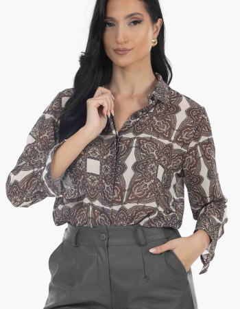 Πουκάμισο oversize εμπριμέ σε χρώμα λαδί