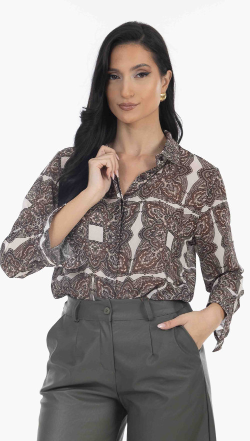 Πουκάμισο oversize εμπριμέ σε χρώμα λαδί