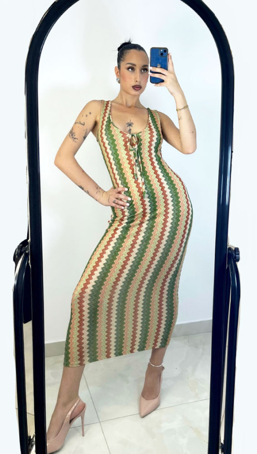 Φόρεμα Ζικ Ζακ Πράσινο