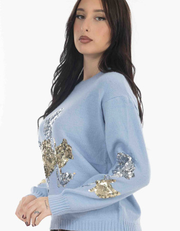 Πλεκτο πουλοβερ σε γαλαζιο χρωμα με παγιετες 