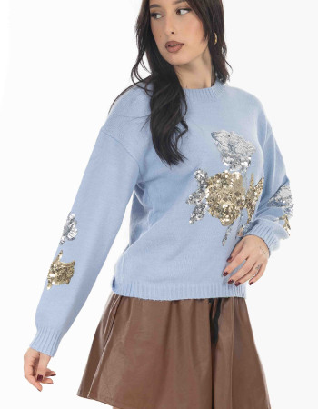 Πλεκτο πουλοβερ σε γαλαζιο χρωμα με παγιετες 
