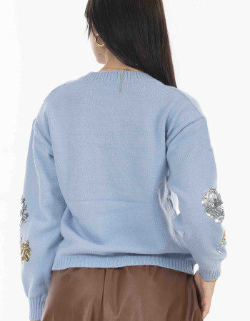 Πλεκτο πουλοβερ σε γαλαζιο χρωμα με παγιετες 