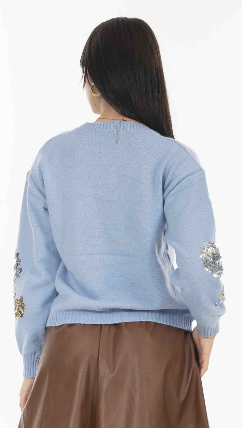 Πλεκτο πουλοβερ σε γαλαζιο χρωμα με παγιετες 