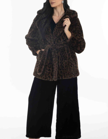 Γούνα καφέ με κουκούλα