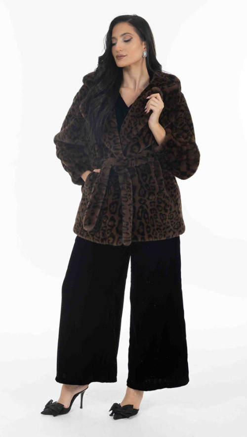 Γούνα καφέ με κουκούλα