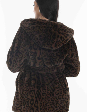 Γούνα καφέ με κουκούλα