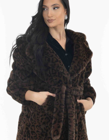 Γούνα καφέ με κουκούλα