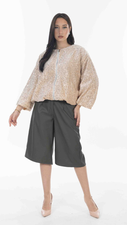 Bomber σε μπεζ απόχρωση  με παγιετα μπεζ