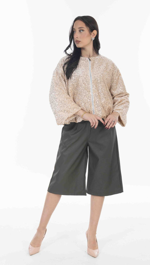 Bomber σε μπεζ απόχρωση  με παγιετα μπεζ