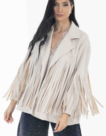 JACKET σε λευκή απόχρωση με κροσια