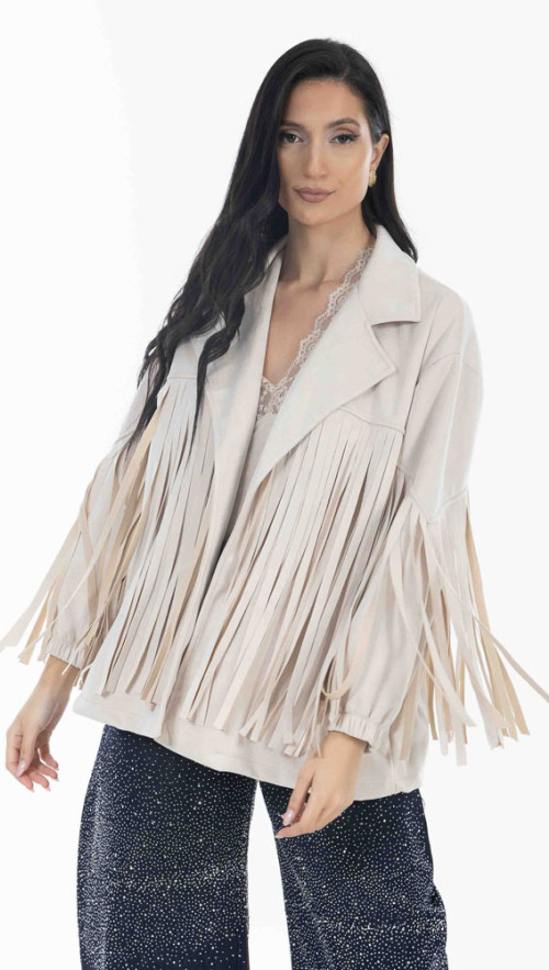 JACKET σε λευκή απόχρωση με κροσια