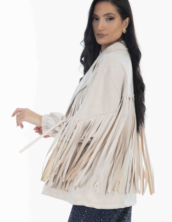 JACKET σε λευκή απόχρωση με κροσια