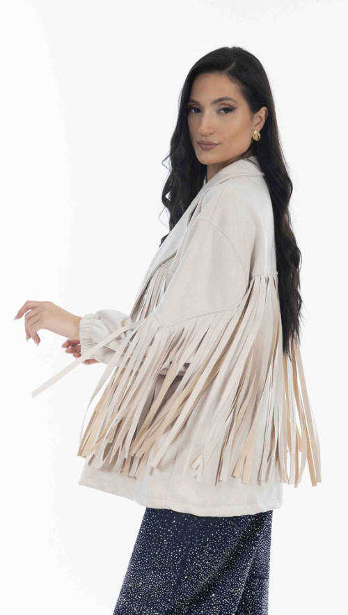 JACKET σε λευκή απόχρωση με κροσια