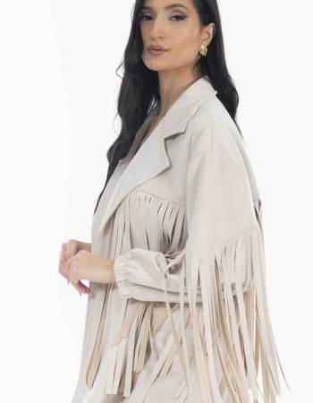 JACKET σε λευκή απόχρωση με κροσια