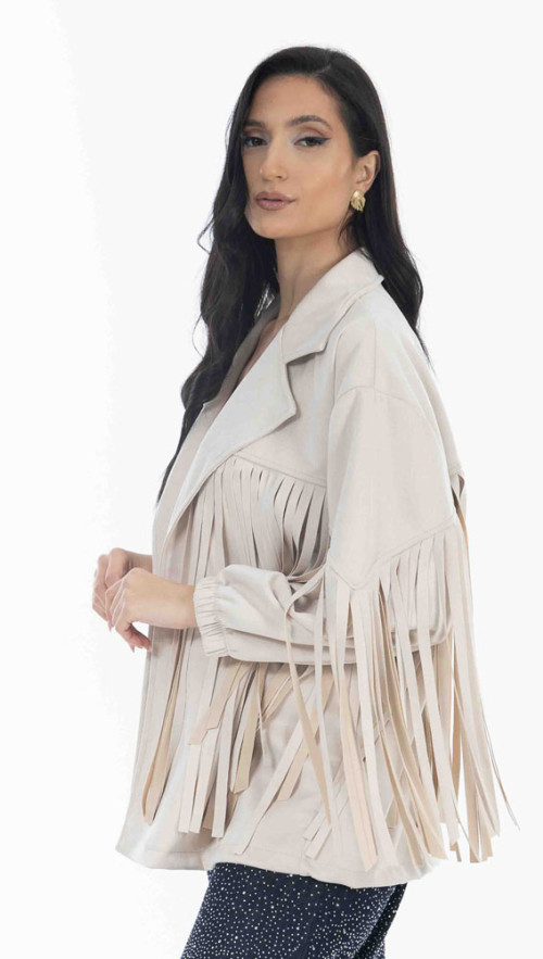 JACKET σε λευκή απόχρωση με κροσια