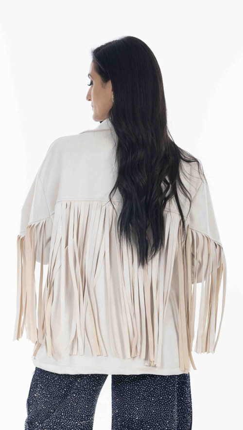 JACKET σε λευκή απόχρωση με κροσια