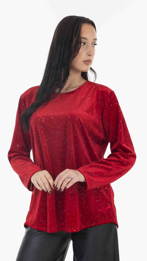 Μπλουζα βελουτε σε κοκκινη αποχρωση