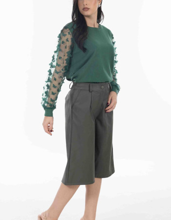 Μπλούζα Πράσινη πλεκτή με διαφάνεια στα μανίκια και πεταλούδες