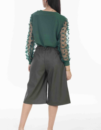 Μπλούζα Πράσινη πλεκτή με διαφάνεια στα μανίκια και πεταλούδες