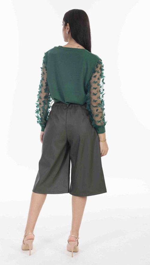 Μπλούζα Πράσινη πλεκτή με διαφάνεια στα μανίκια και πεταλούδες