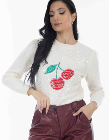 Μπλούζα πλεκτή με κερασάκια και παγέτα