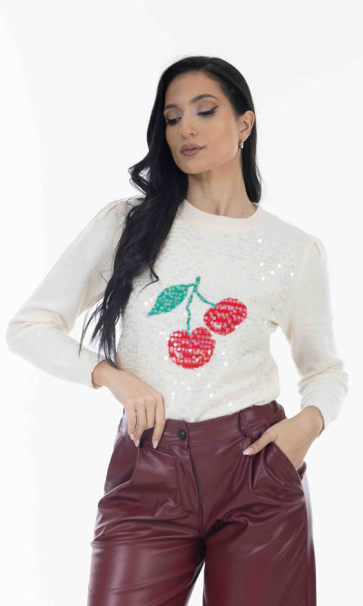 Μπλούζα πλεκτή με κερασάκια και παγέτα