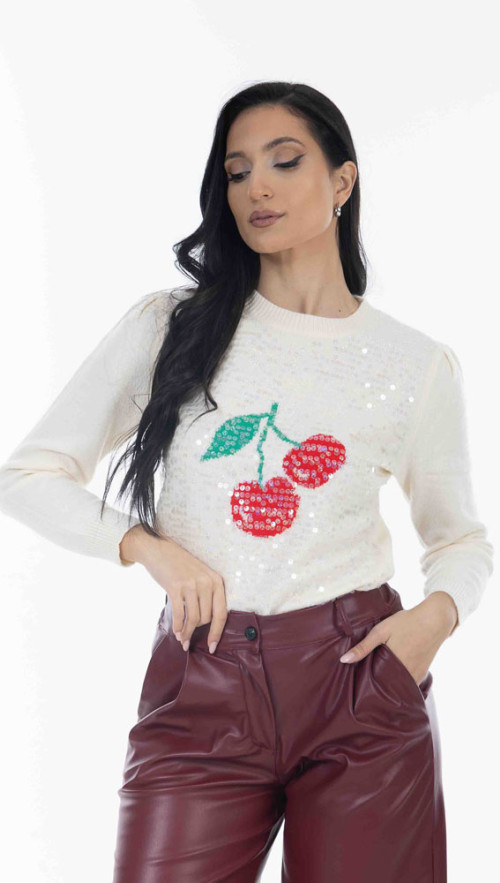 Μπλούζα πλεκτή με κερασάκια και παγέτα