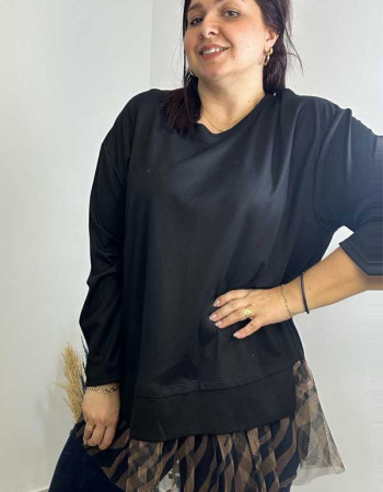 Μπλούζα φουτερ με τουλι στο τελείωμα 