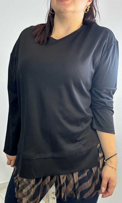 Μπλούζα φουτερ με τουλι στο τελείωμα 