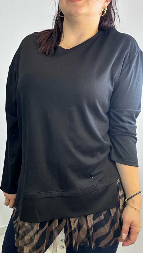 Μπλούζα φουτερ με τουλι στο τελείωμα 