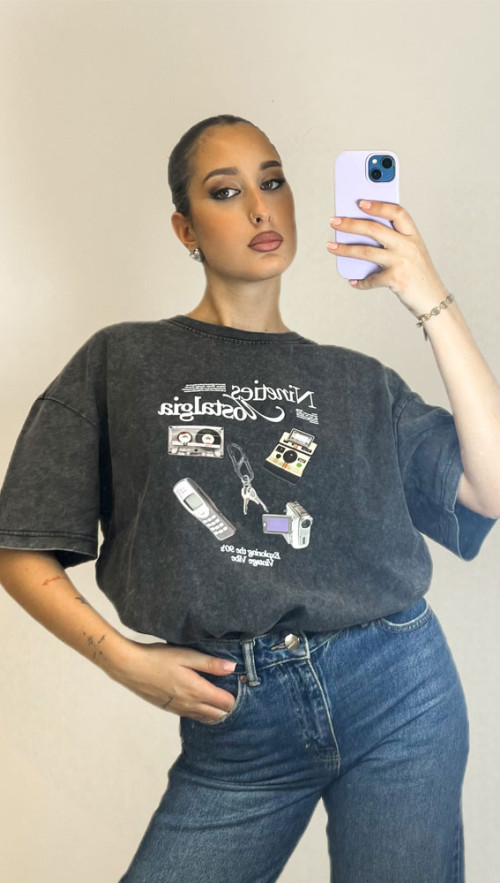 Μπλούζα σκούρο γκρι με σχέδιο