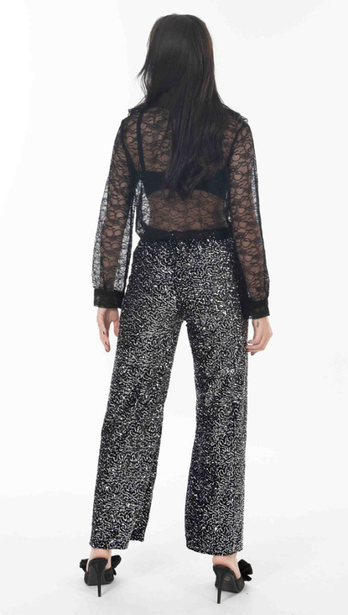 Παντελόνι σε ασημι -μαυρο απόχρωση με παγιέτα