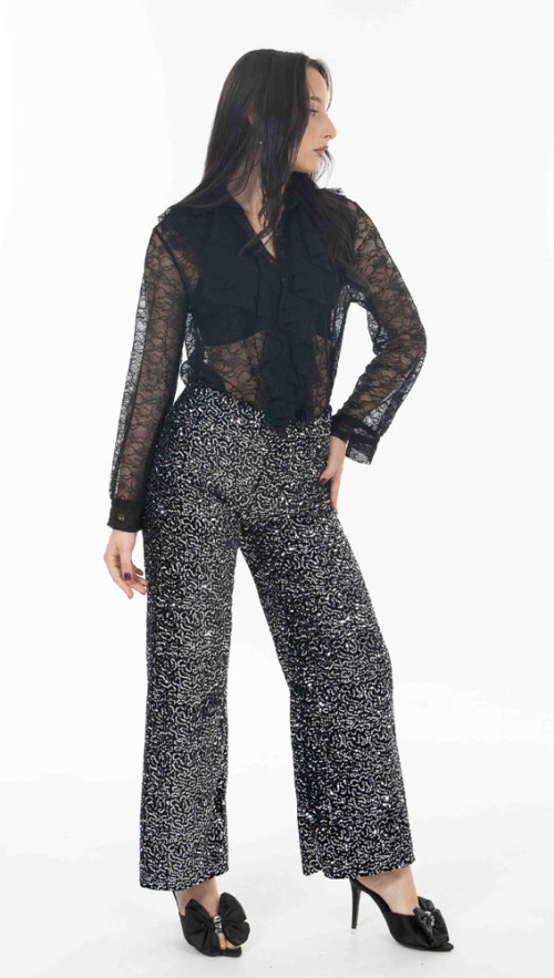 Παντελόνι σε ασημι -μαυρο απόχρωση με παγιέτα