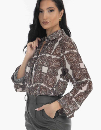 Πουκάμισο oversize εμπριμέ σε χρώμα καφε