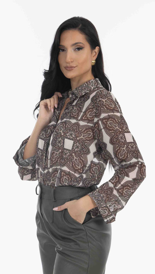 Πουκάμισο oversize εμπριμέ σε χρώμα καφε