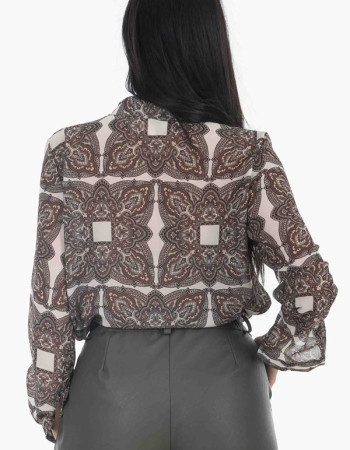 Πουκάμισο oversize εμπριμέ σε χρώμα καφε