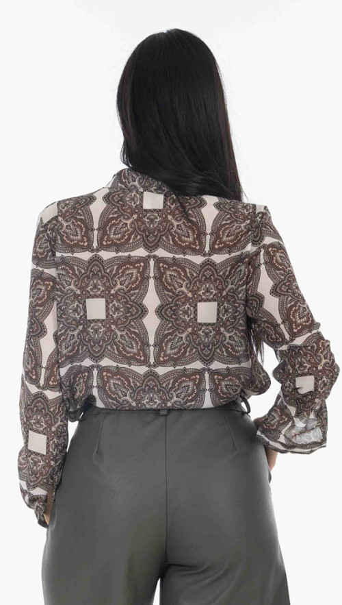 Πουκάμισο oversize εμπριμέ σε χρώμα καφε