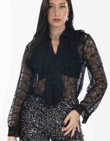 Πουκάμισο με δαντέλα σε μαύρη απόχρωση 