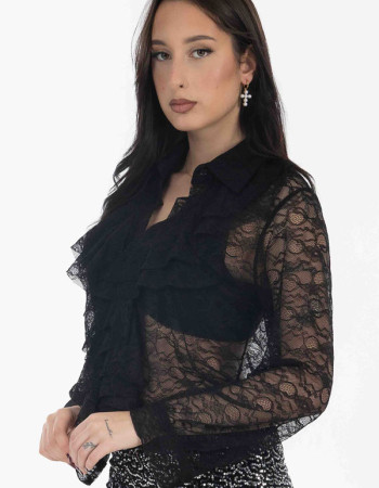 Πουκάμισο με δαντέλα σε μαύρη απόχρωση 