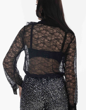 Πουκάμισο με δαντέλα σε μαύρη απόχρωση 