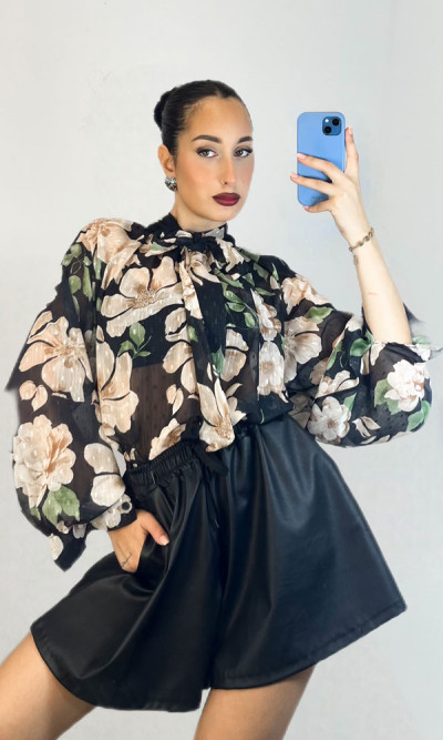 Πουκάμισο με μακρύ μανίκι με λουλούδια